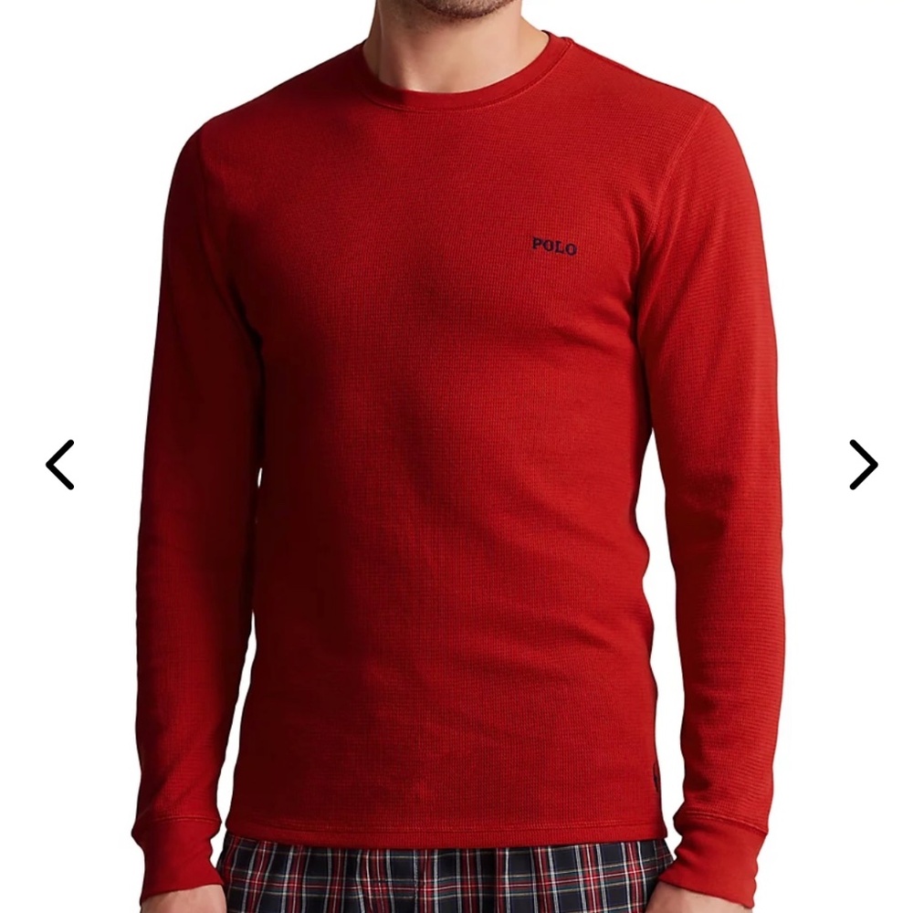 Polo Ralph Lauren Men's Red  Waffle Knit Thermal Crew-Neck Long Sleeve Sz XL